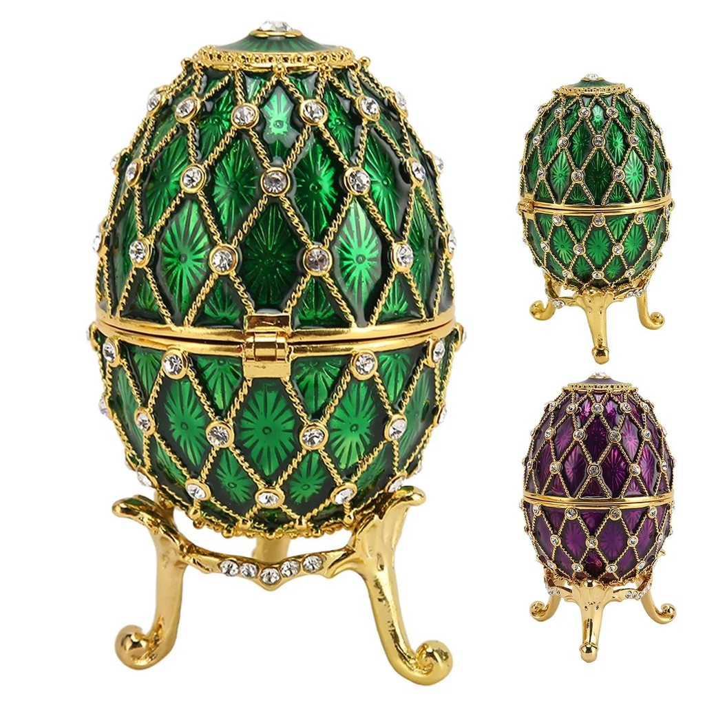 Trinket Boxes with Hinged Home AccessoriesEgg Alloy jewelry box Shape Trinket Boxes Egg Vintage Exqu