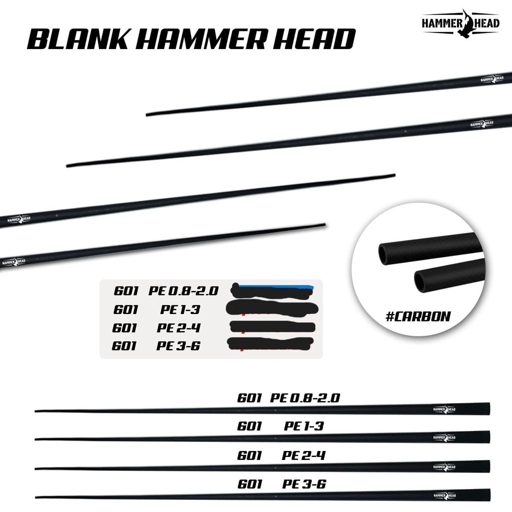 ZONA PEMANCING - Blank Carbon Hollow Hammerhead 601 180cm Ukuran 601