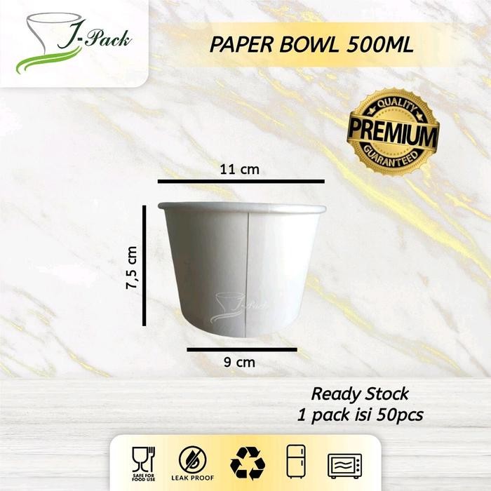 Paper Bowl | Mangkok Kertas 500ml (17 Oz) Putih per 50pcs - Bowl 500ml
