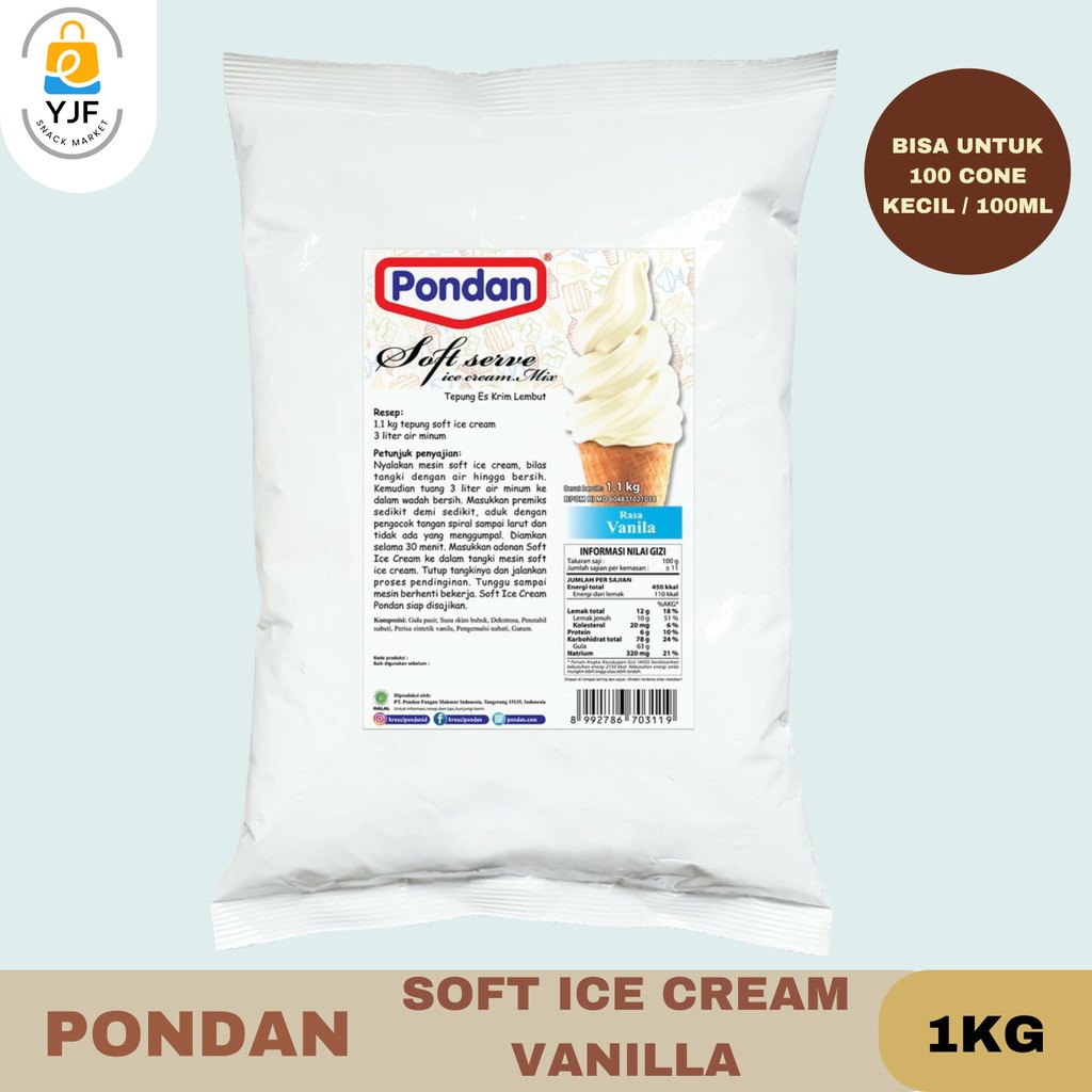 

Pondan Soft Serve Ice Cream 1Kg Powder Eskrim Rasa Vanilla / Pondan Premix Es Krim Cone Vanilla
