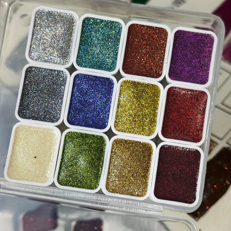 

12-color Laser Solid Watercolor Pigment Fantasy Gold Powder, Art Painting Supplies for Painting, Calligraphy Painting, Watercolo