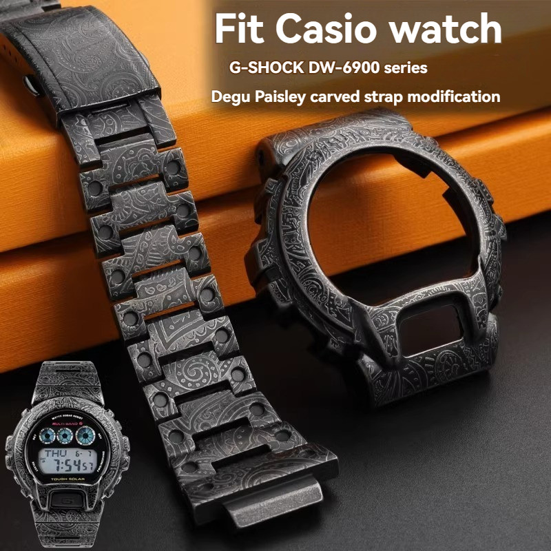 For Casio G-SHOCK Modified Metal Case Strap DW-6600 DW-6900 DW-6903 DW6900 Stainless Steel Retro Car