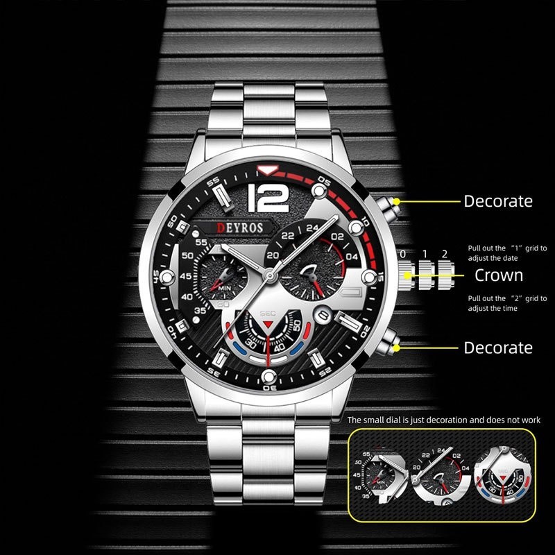 RECOMMENDED 3PCS JAM TANGAN MEWAH PRIA GELANG EMAS PRIA GELANG EMAS STAINLESS STEEL JAM TANGAN