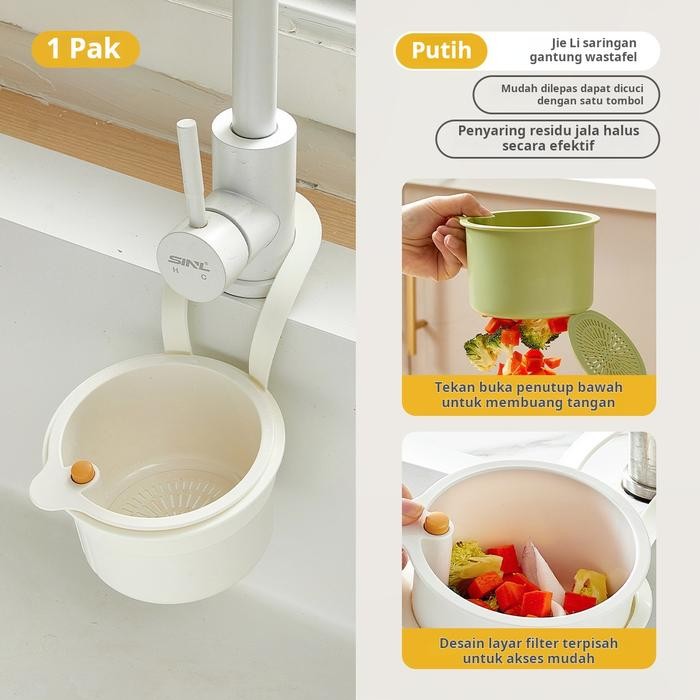 

2025 baru menggantung keranjang pembuangan wastafel dapur rumah tangga memisahkan keranjang penyaring sisa makanan keranjang penyaring pembersih buah - Putih