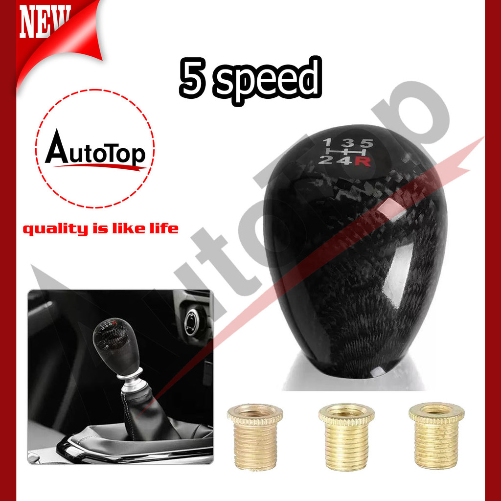 AUTOTOP Gear Shift Knob Mobil Tuas Persneling Carbon Fiber Universal untuk Manual Transmisi 5 speed 