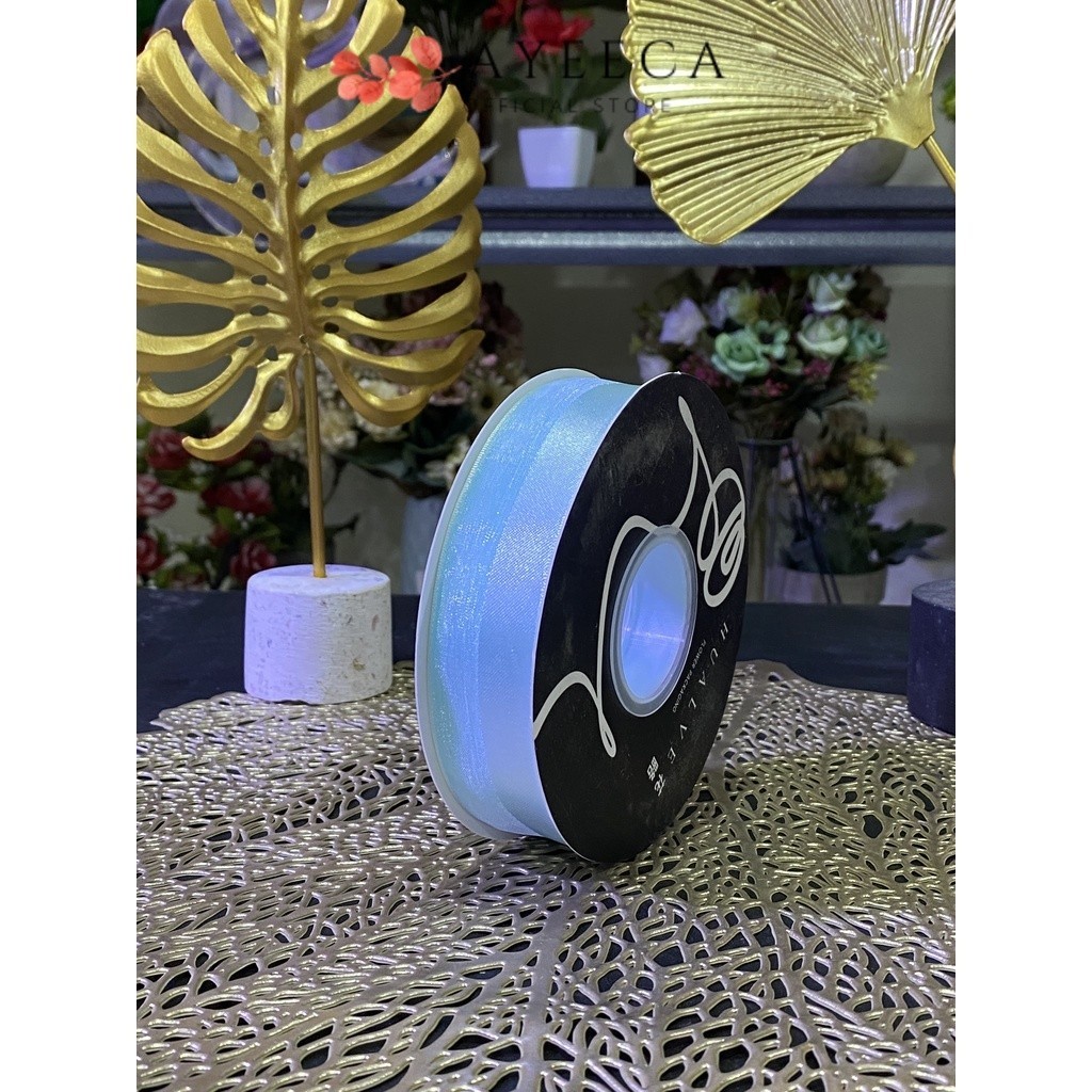 

AYEECA - PTA7 EQUAL Pita Satin Roll Motif Setangan Satin dan Transparan Modern Pita Kado 2.5cm/Pita Dekorasi Buket