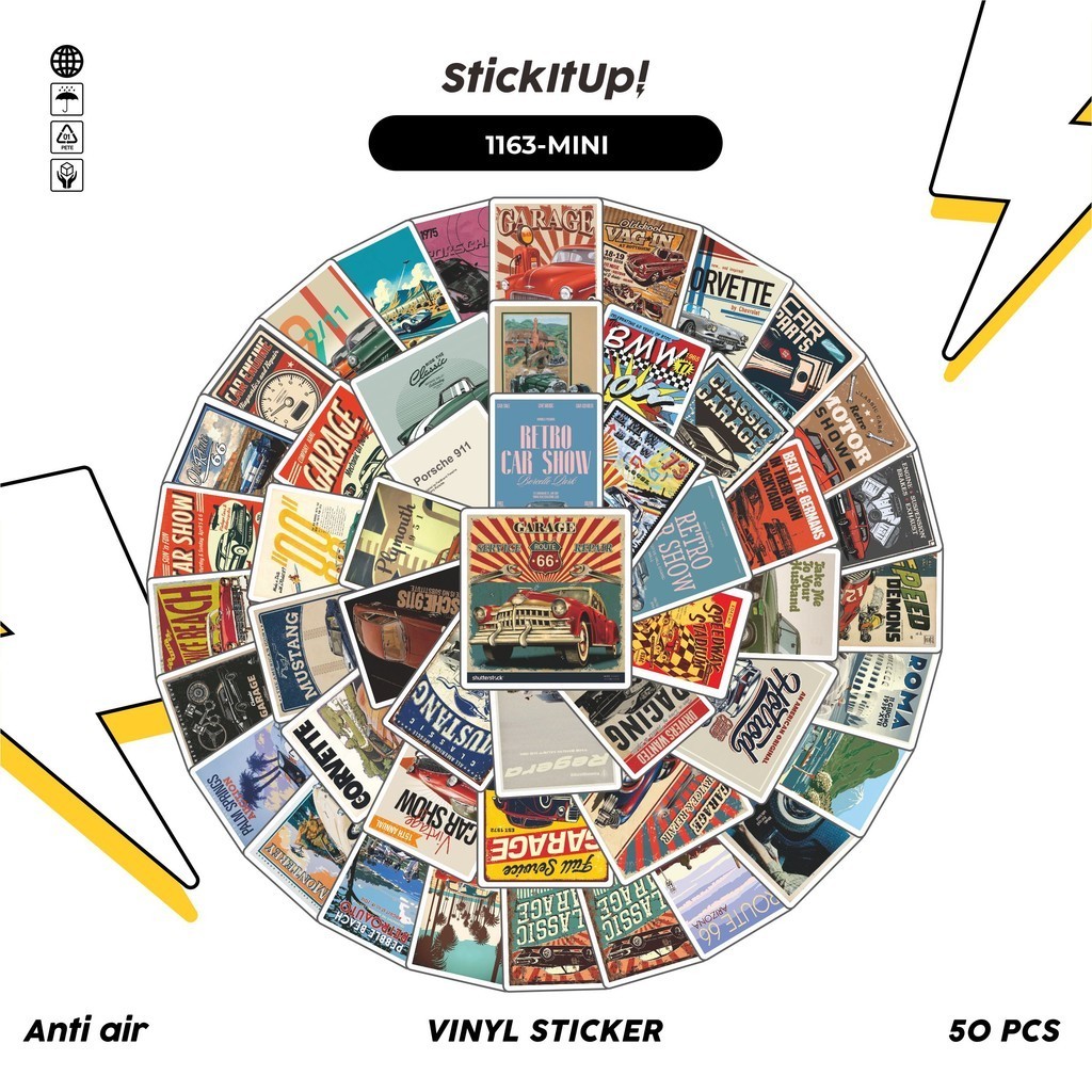 

COD✨ 100 Pcs Stiker Pack Mini Retro Car Lucu Aesthetic Vynil Waterproof untuk Freebies Sticker Buku Journal Casing HP Laptop