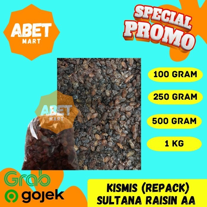 

Sultana Raisin Kismis AA Premium Repack 100Gr 250Gr 500Gr 1Kg - Raisins Hitam Ungu Manis Anggur Kering Sehat Import Gram