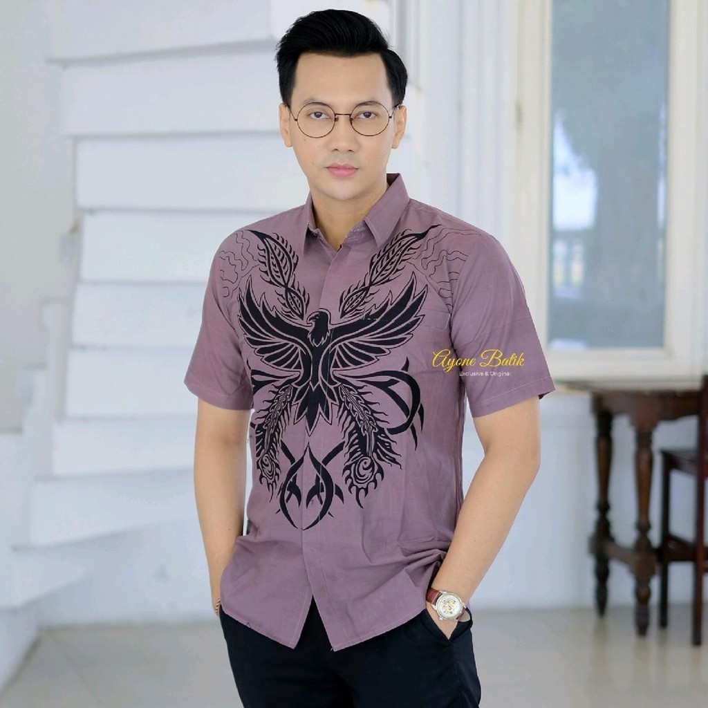 Batik pria lengan pendek warna Taro hem batik pria terbaru warna ungu taro GARUDA TARO baju batik sl