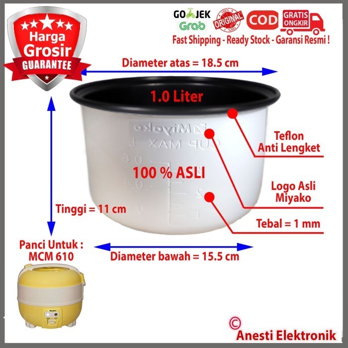 [Promo]New Panci Teflon Magic Com Rice Cooker Miyako 1 Liter MCM 610 - ORI