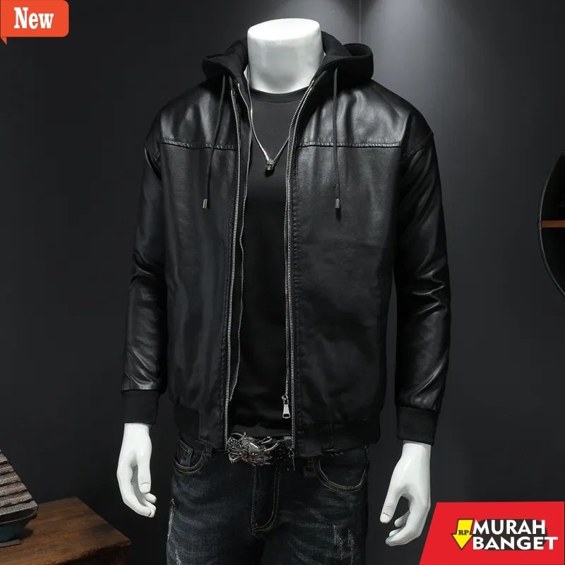 jaket kulit pria garut jaket kulit hoodie / jaket kulit resleting 2 / jaket semi kulit pria keren