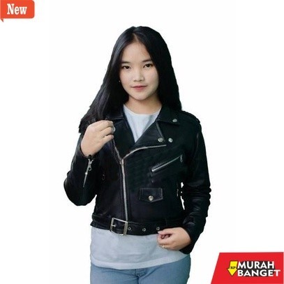 jaket kulit wanita hijab Jaket kulit Wanita Crop Sabuk Hitam RocknRoll
