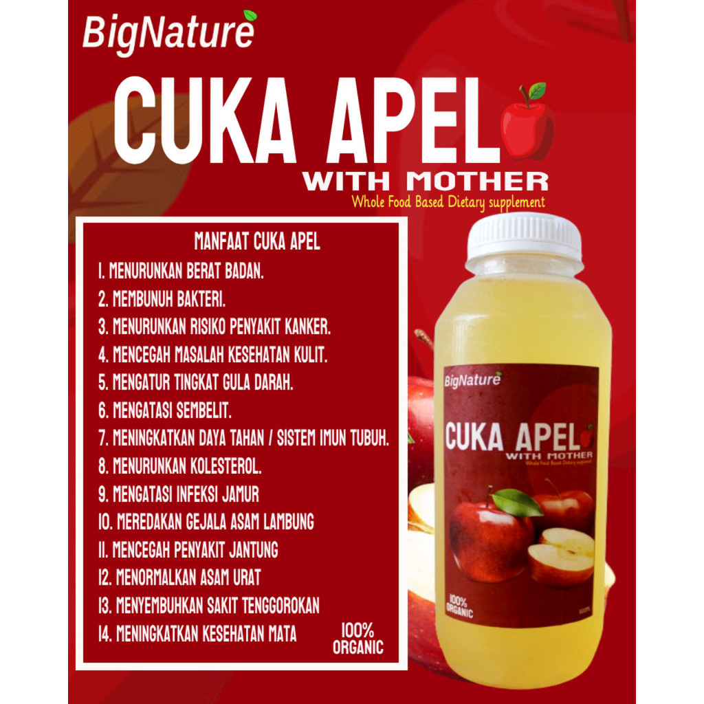 

CUKA APEL ORIGINAL ORGANIK 500ML / APPLE CIDER VINEGAR WITH MOTHER/ CUKA SARI APEL