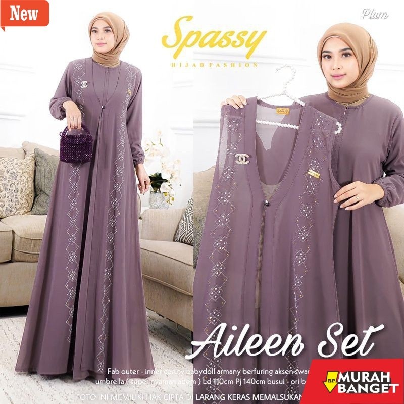 gamis kekinian tahun 2024 Baju Gamis Wanita Muslim Aileen Set Maxy Fashion Perempuan