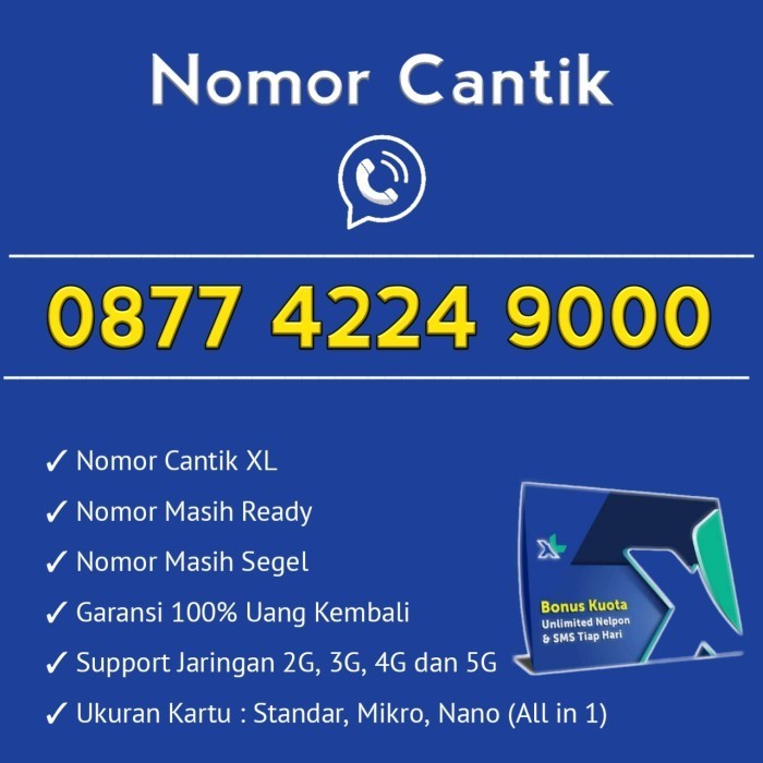 Kartu Perdana Nomor Cantik XL 0877 4224 9000