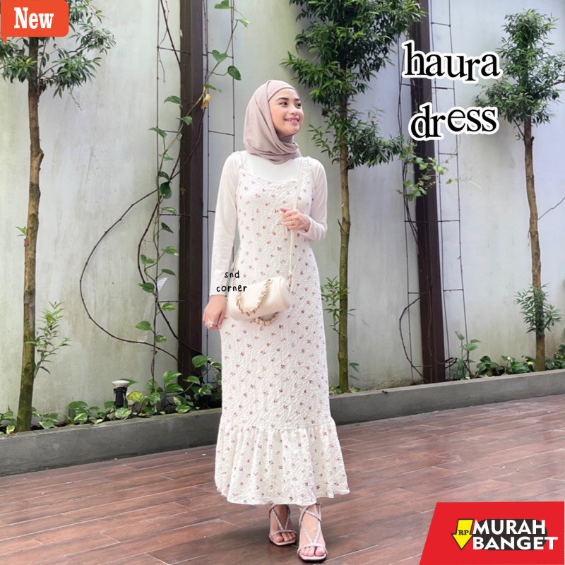 dress wanita kekinian HAURA FLORAL DRESS | KOREAN DRES OVERALL TANPA LENGAN MOTIF BUNGA