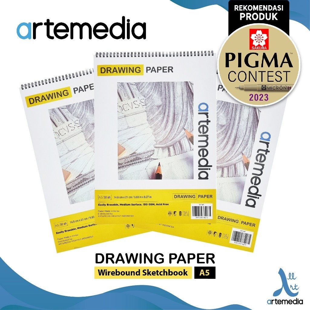 

Buku Gambar & Sketsa Artemedia Drawing Paper Book A5 Wire Bound Sketchbook / Drawing Paper Artemedia - 30 Sheet
