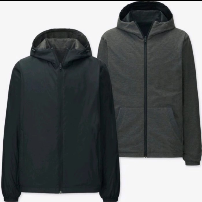 jaket parka reversible cantik keren Uniqlo original branded - Black, S