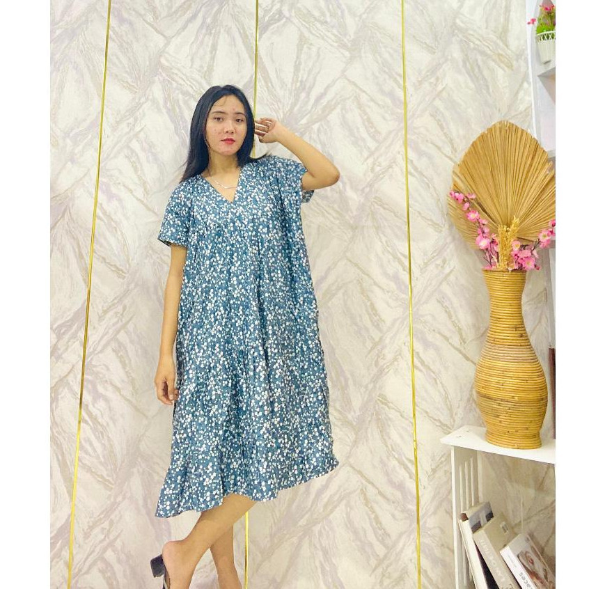 T33 - RPF DRESS DASTER FLOWER WANITA INA / KEJORA DRESS BUNGA / Daster Rempel Susun / Fashion Casual