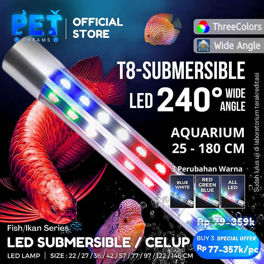 LAMPU LED RGB AQUARIUM CELUP 25-180CM PUTIH BIRU MERAH SUBMERSIBLE AIR AKUARIUM AQUASCAPE IKAN