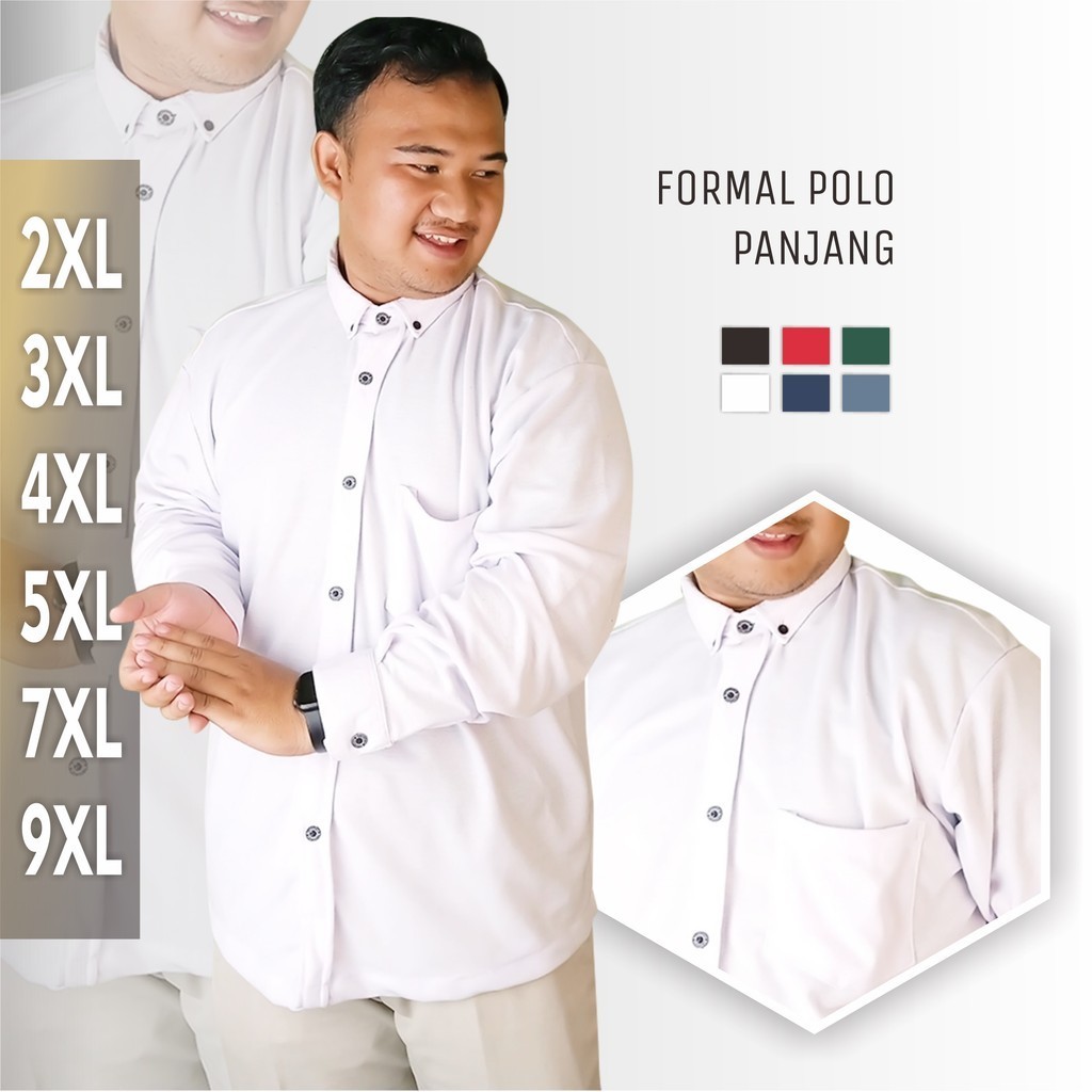 BigUP Kemeja Polo Jumbo Pique Formal Lengan Panjang Putih