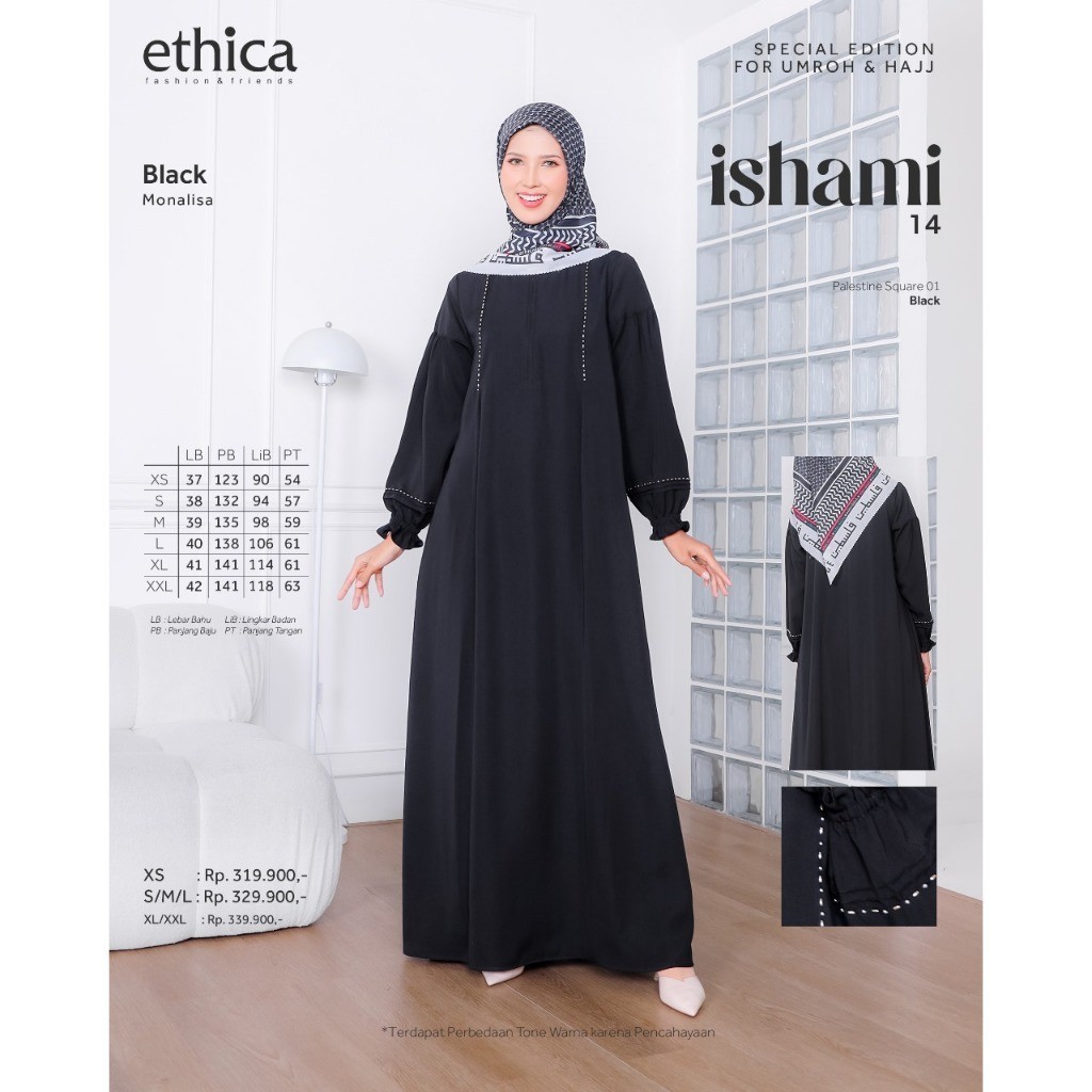 Ethica Gamis Ishami 14 | Gamis Dewasa Hitam Polos Terbaru | Gamis Putih Polos Premium | Gamis Ethica