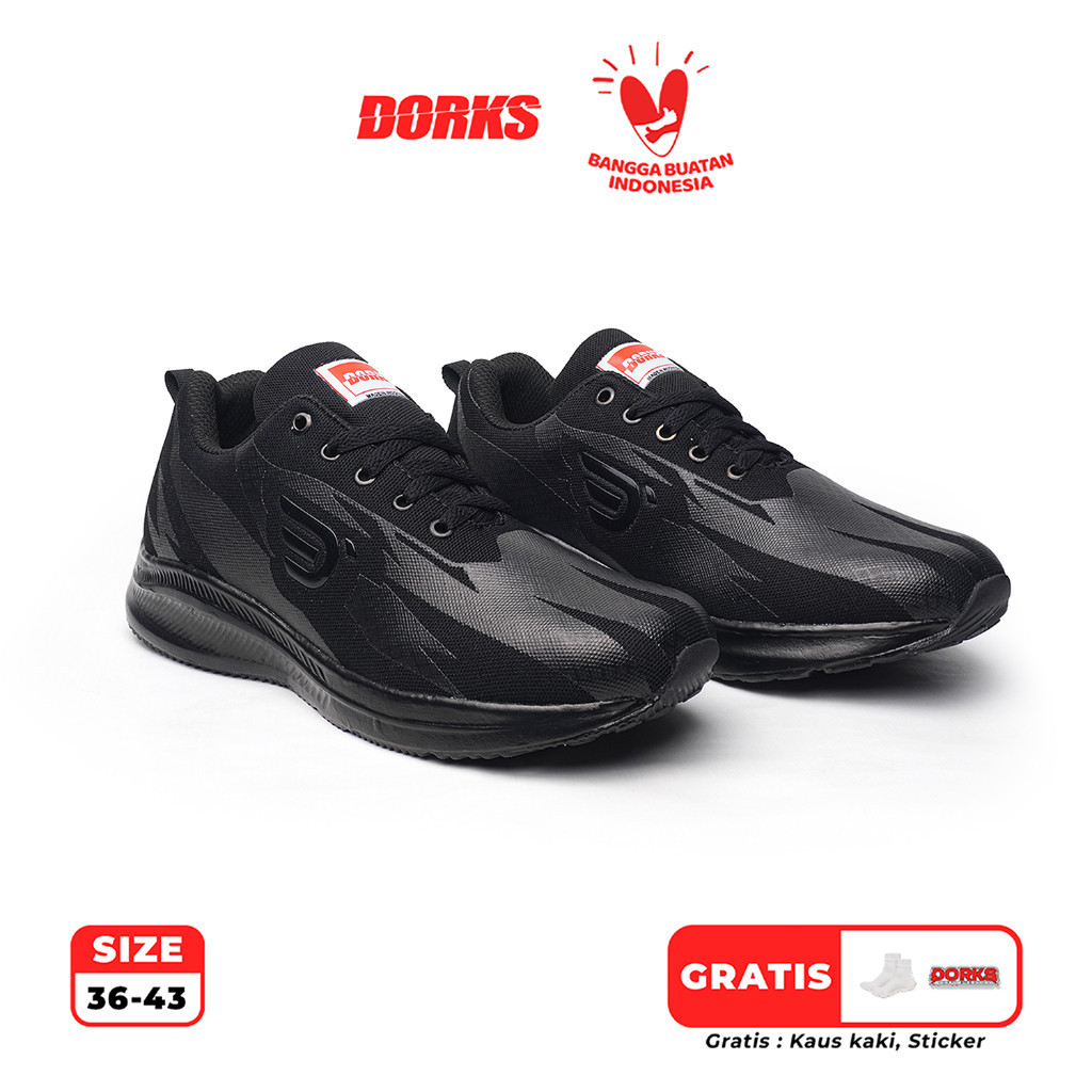 ER56YG Dorks - Running Fast Full Black Sepatu Sneakers Pria Wanita Sepatu Olahraga Sporty