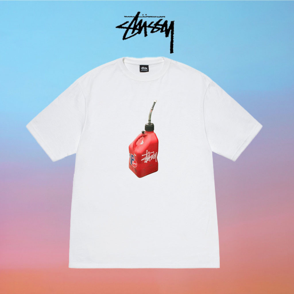[trendy] STUSSY Trendy Oil Bucket Cetak Kasual Neck Round Short sleeved T-shirtunisex cotton kaos pr