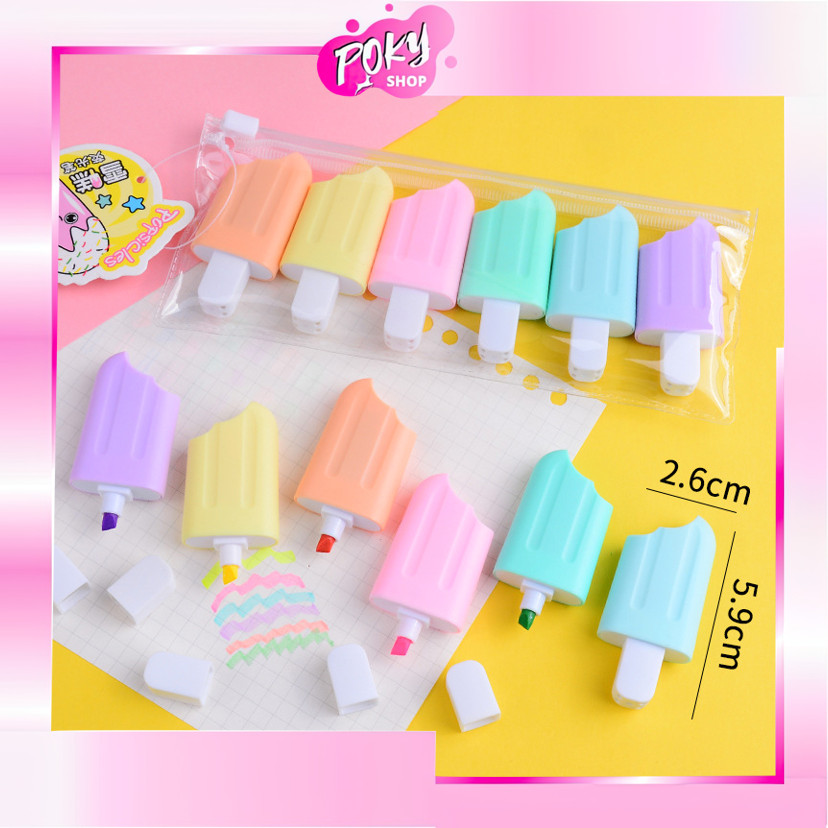 

POKY - S6262 Stabilo Bentuk Dessert 6 PCS / Highlighter Lucu Warna-Warni