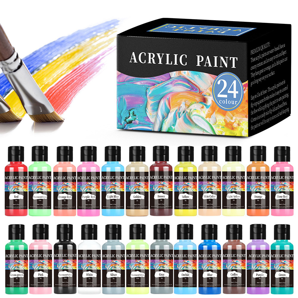 

24 Colors/Set Acrylic Paint Colors Bottled Acrylic Paint Set Paint For Fabric Clothing Painting Rich For Leather DIY Pigment
