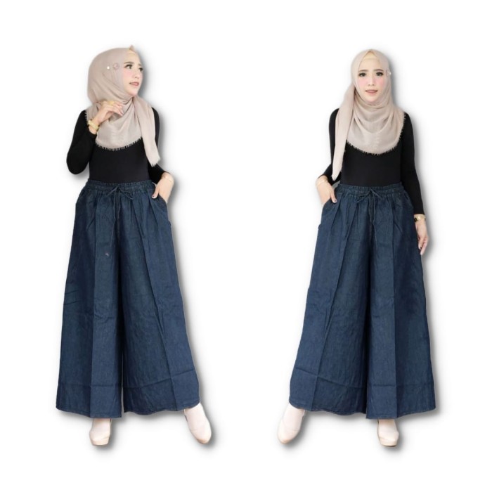 ✨TERLARIS✨ -Celana Jeans Kulot Panjang Wanita Jumbo "HITAM" XXXL - Hitam, XL