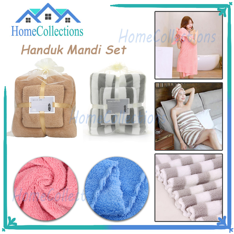 Handuk 2 in 1 Dewasa/Handuk Set 2 in 1 Handuk Mandi Cotton Towel/Towel Kain Bulu Karang