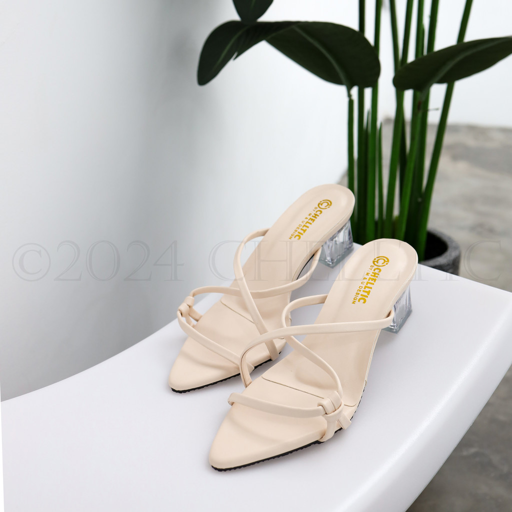 CHELLTIC Sandal Heels Pesta Wanita Korea Hak Kaca 5 CM Nyaman Elegan