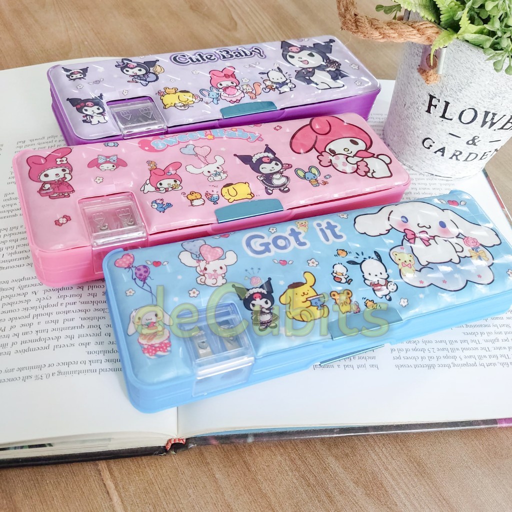 

DC Tempat Kotak Pensil 2 sisi dengan Serutan Kuromi My Melody Cinnamoroll Hologram