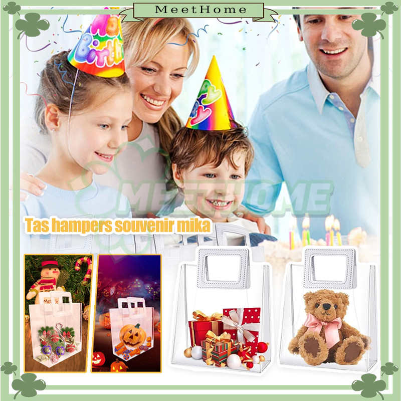 

Tas Mika PVC Handle Kulit/Tas Mika Souvenir Handle Kulit Pvc Transparan/Goodie Bag Handle Leather Mika PVC Transparan