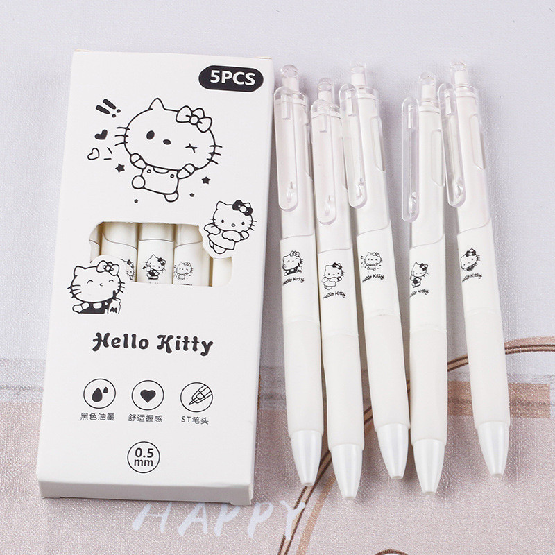 

【5Pcs】Kartun Lucu Pulpen Gel Pena Sanrio Cover White Mekanik Pen Gel Rectrable Pen Black 0.5mm Pulpen Minimalist