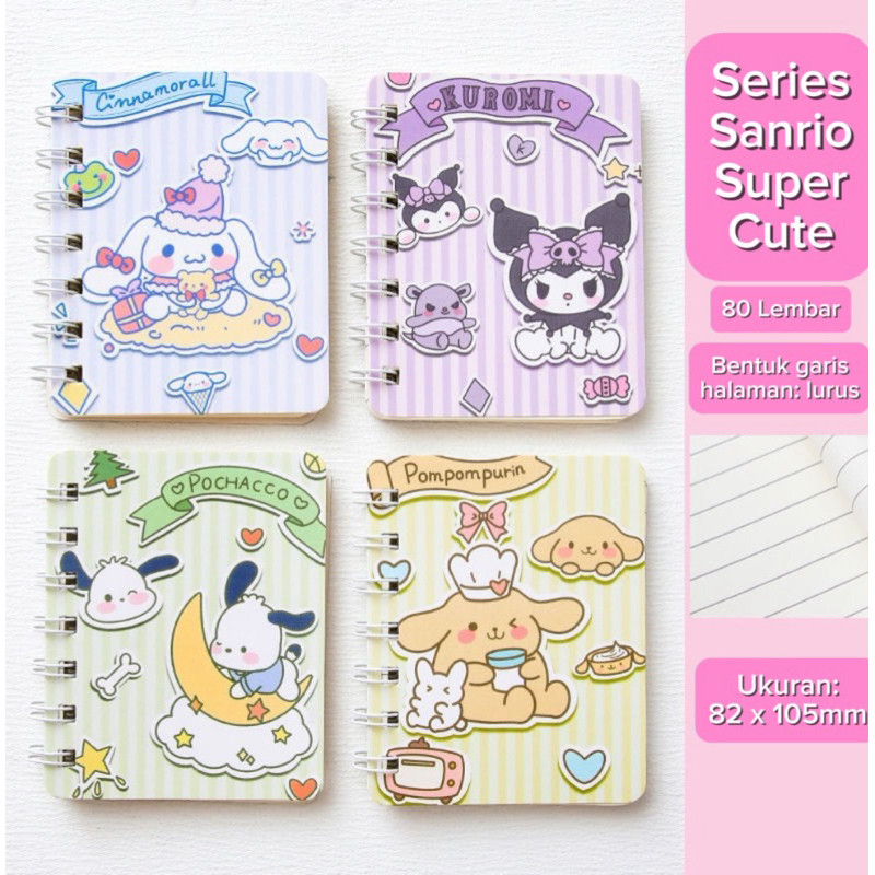 

VOKEY Note Book Ring Mini Buku Catatan Kecil Notepad Notebook Sanrio Cinnamoroll Pochacco Pom Pom Purin