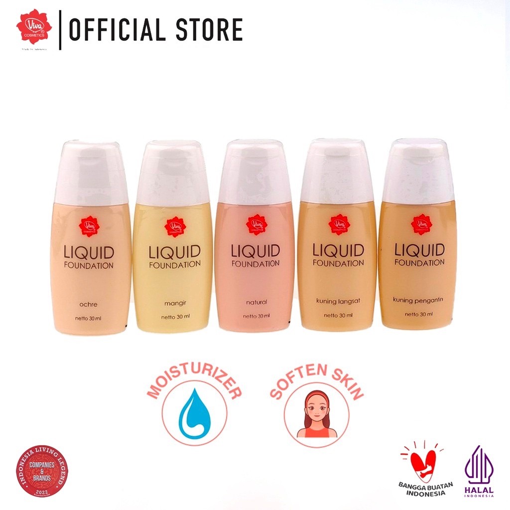 VIVA Liquid Foundation | Foundation Cair 30ml | Alas Bedak | Mangir Ochre Natural Pengantin Langsat