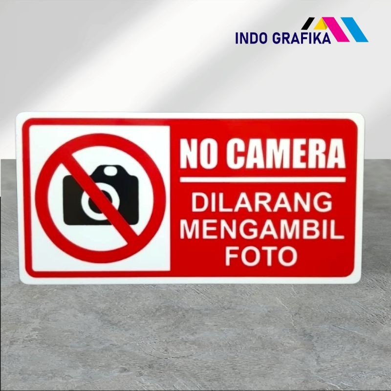 

Acrylic sign label NO CAMERA - DILARANG MENGAMBIL FOTO. 30x15cm