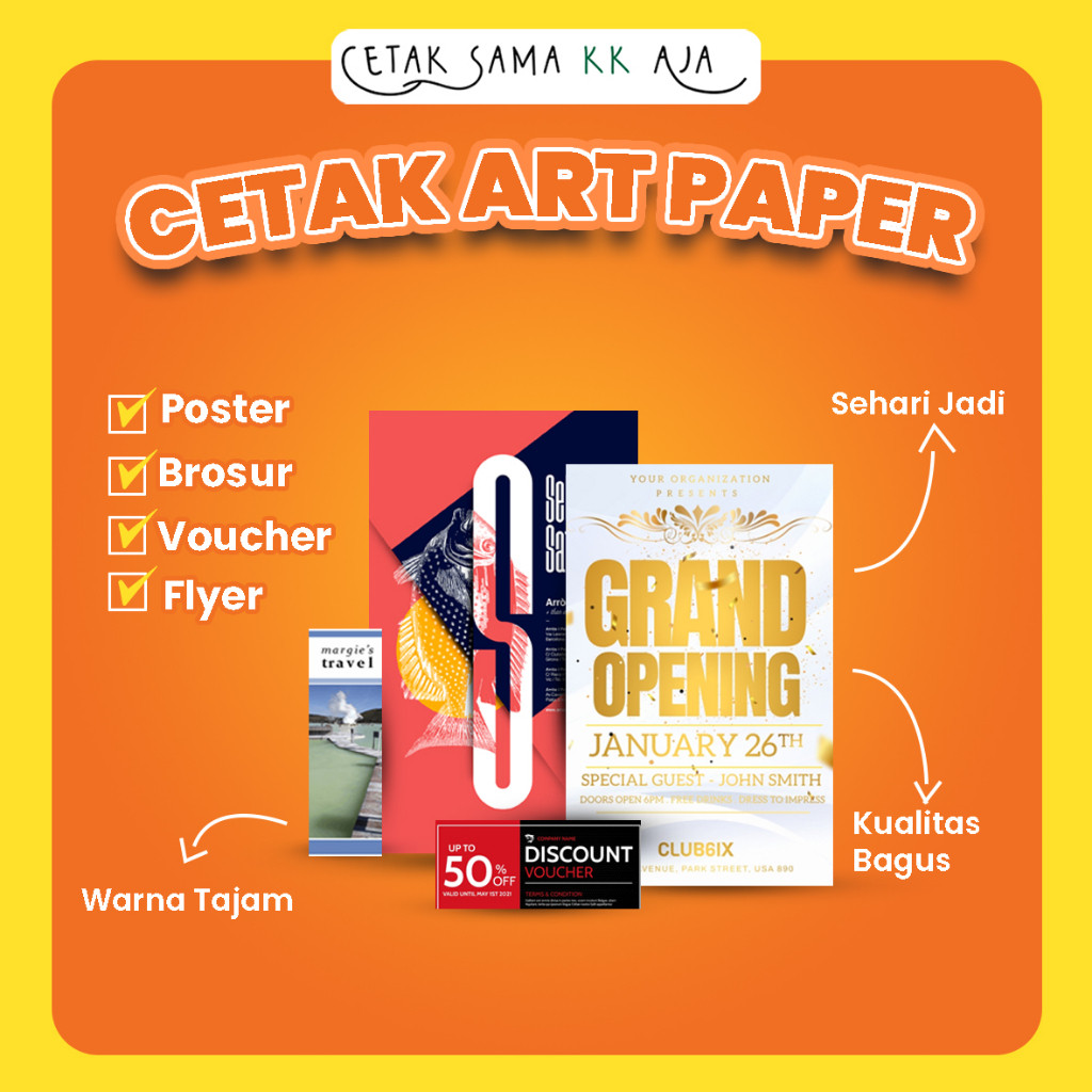 

CETAK ART PAPER POSTER BROSUR VOUCHER VOCER FLYER