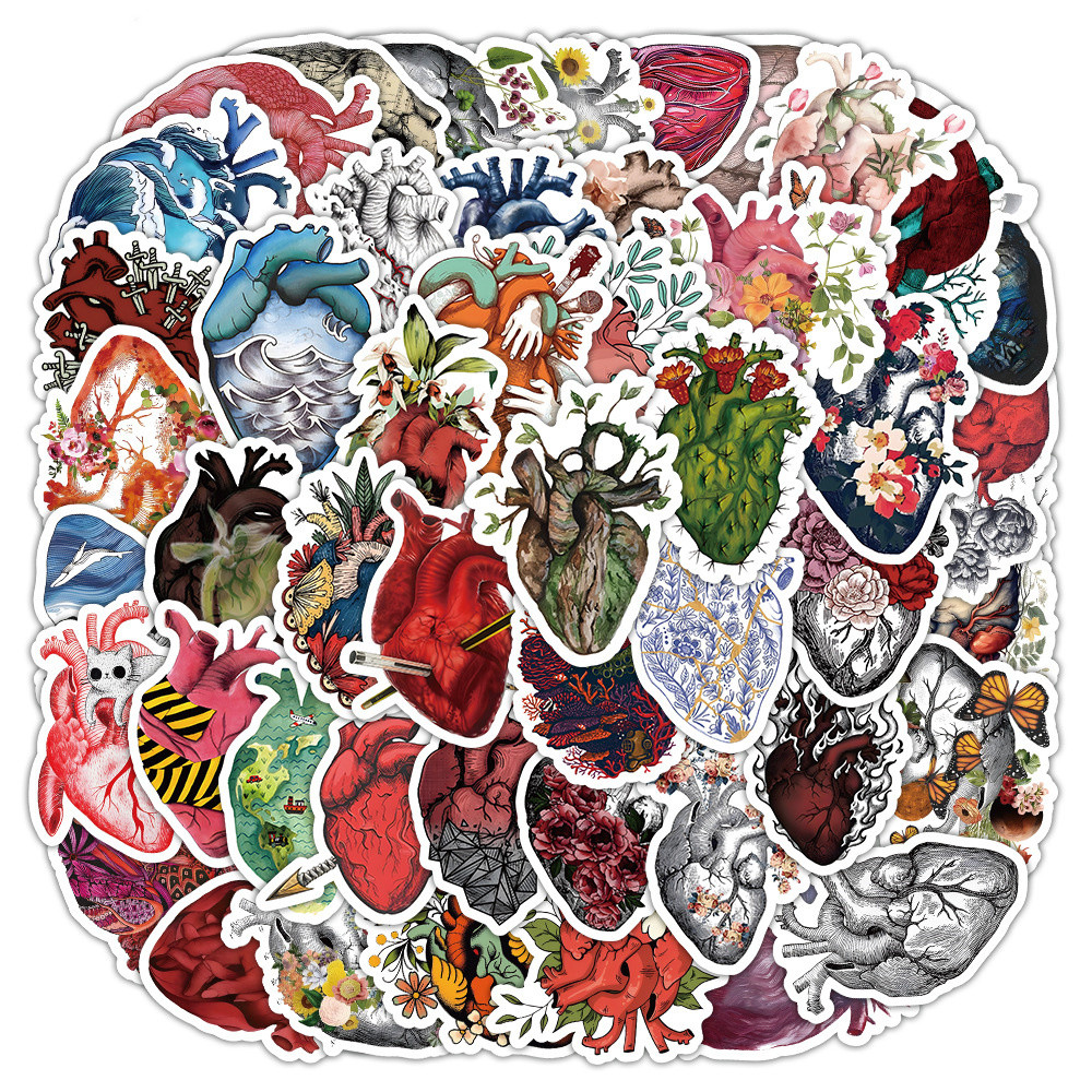 

50pcs Cartoon Scary Heart Stickers Pack Phone Scrapbook Skateboard Stationery Suitcase Laptop DIY Sticker Journal Accessories