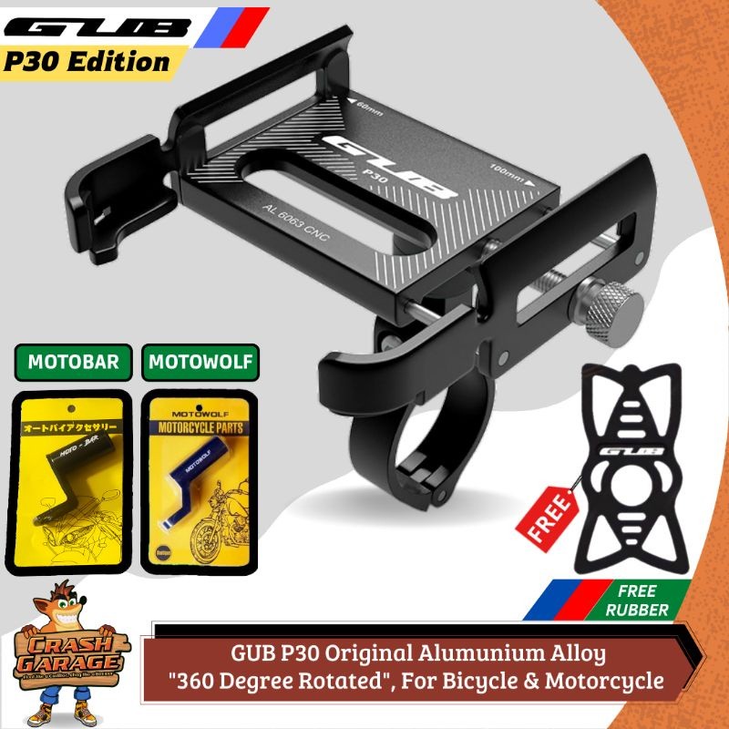 AS45RT GUB P30 Original Phone Holder Hp Sepeda Motor Alumunium Alloy Tempat Hp Motor Dudukan Hp Sepe