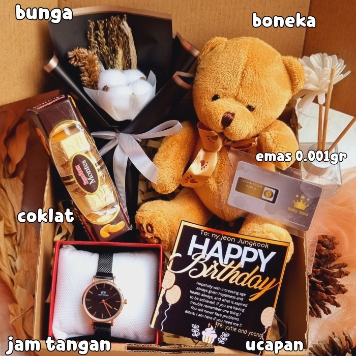 

DISKON Kado Cewek / Hampers Ulang Tahun - full jam + emas