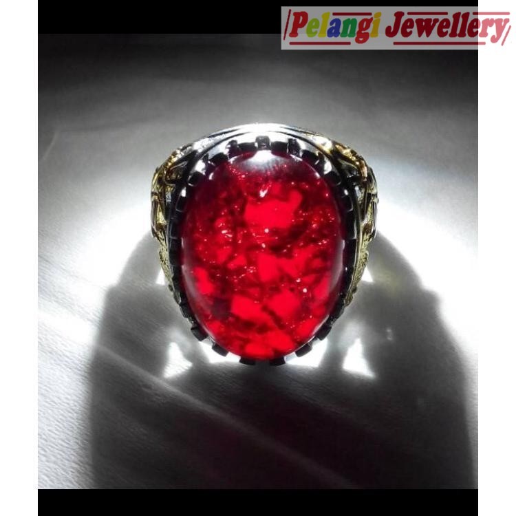 Cincin Titanium Batu Akik Pecah Seribu Merah Siem Atau Siam Medium Size HQ