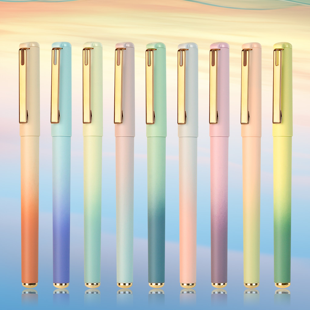 

9 Colors Gel Pens Hi Tecpoint Straight Liquid Pen Capacity Quick-drying Stationery 0.7mm Signature Pen School Supplies