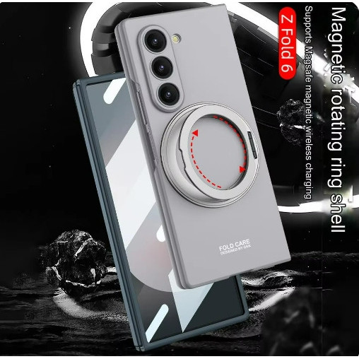 Case Samsung Galaxy Z Fold 6 Fold6  Ultra Thin PC Ring Magsafe Magnetic Rotating Stand Screen Cover 