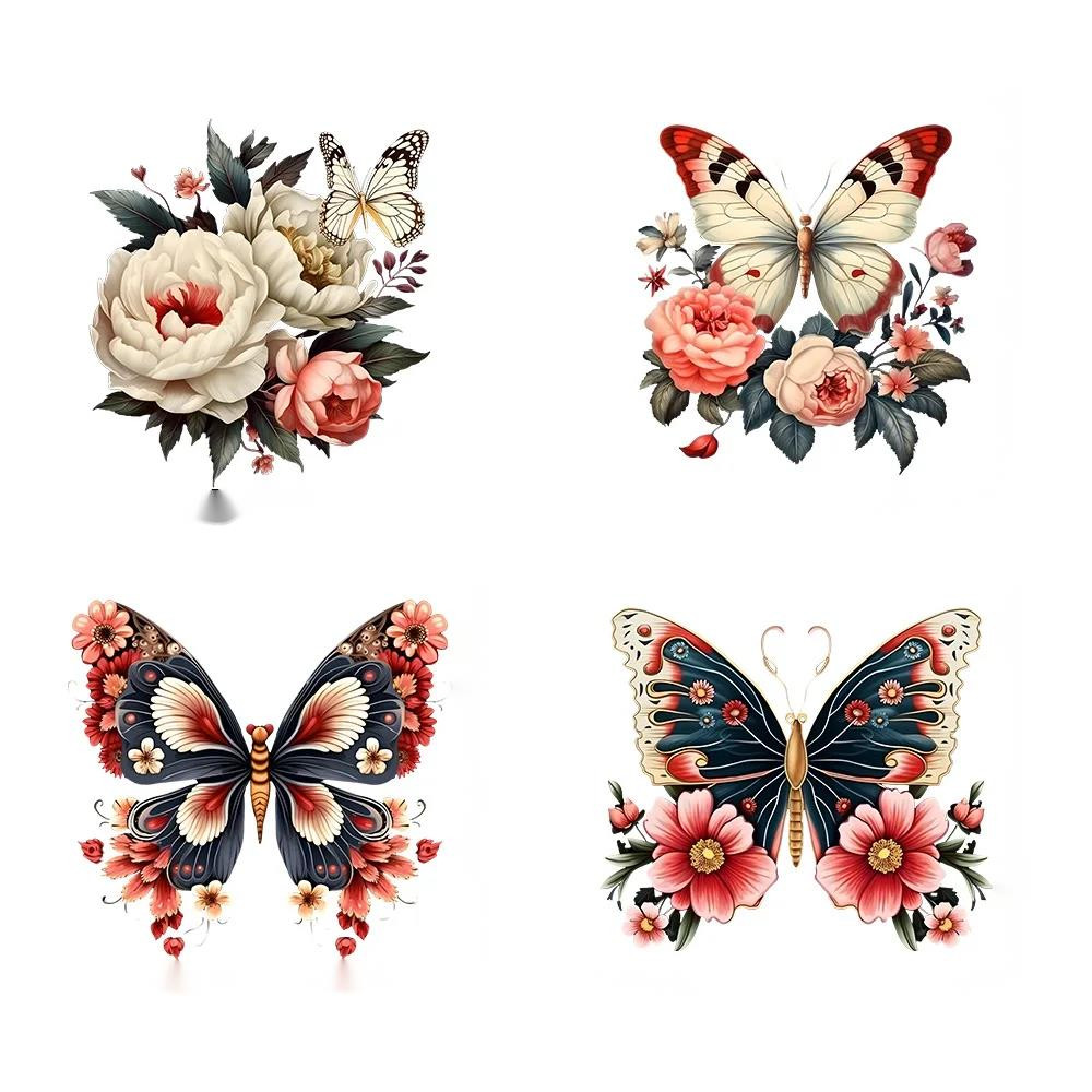 

11 types Colorful butterfly flower pattern DTF Thermo Sticker Decals Heat Transfer Clothes Clothing Crafts Ironing Diy Accessory