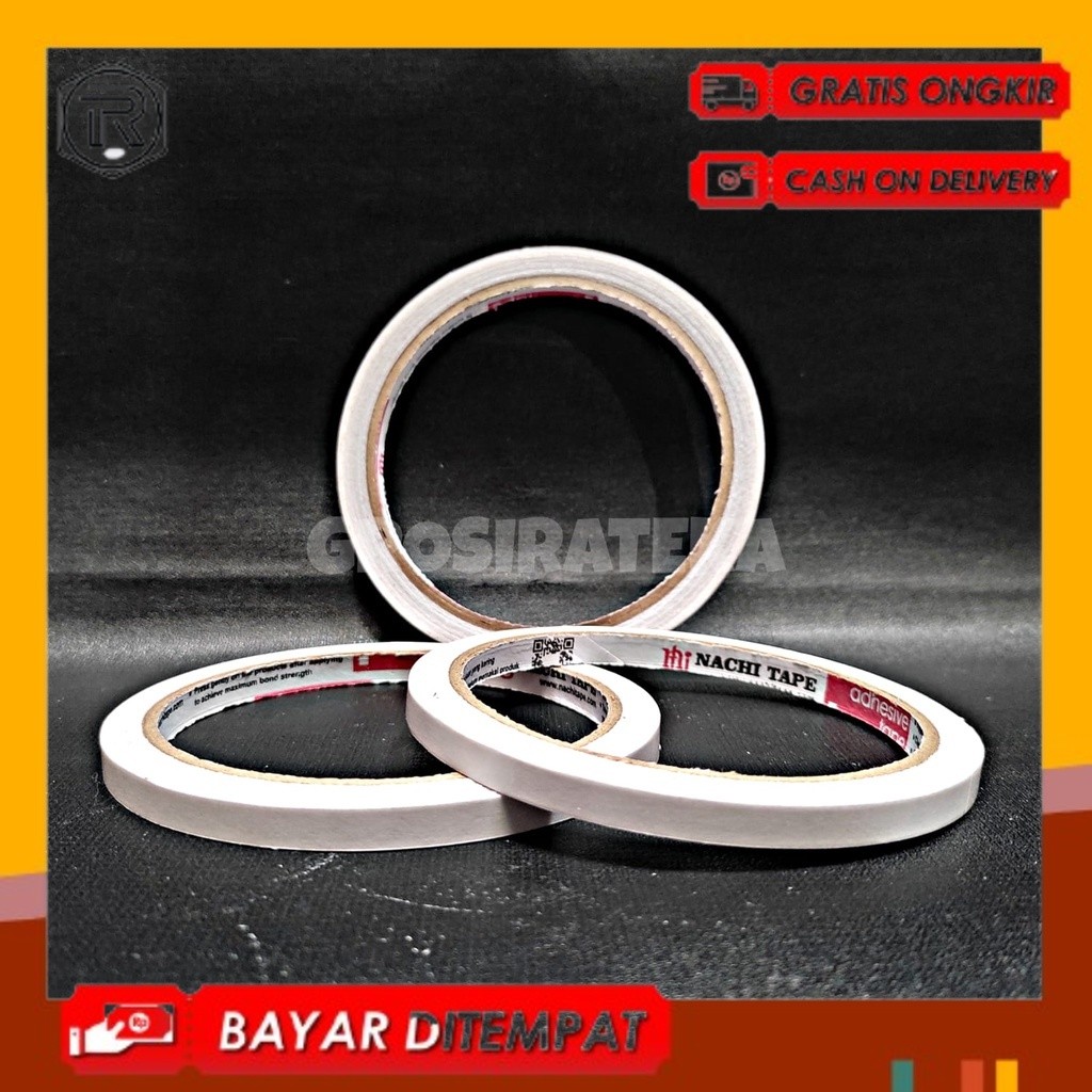 

OPP, LAKBAN, ISOLASI BOLAK BALIK, DOUBLE TAPE 0.25" INCHI 6MM NACHI