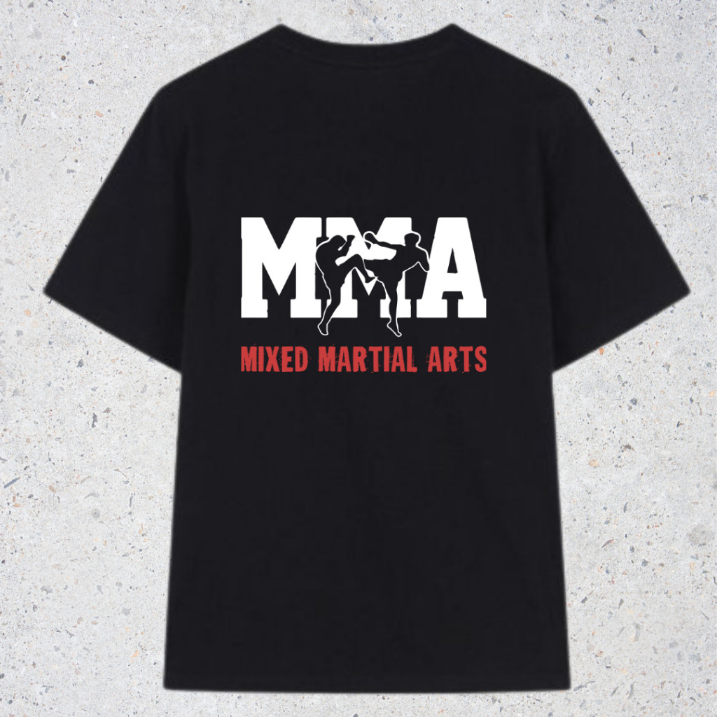Kaos MMA Fighter Elite Cowok Hitam Putih Baju T shirt Boxing Katun Combed 24s Distro Lengan Pendek