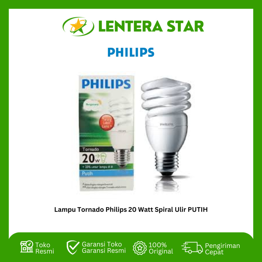 Lampu Tornado Philips 20 Watt Spiral Ulir PUTIH